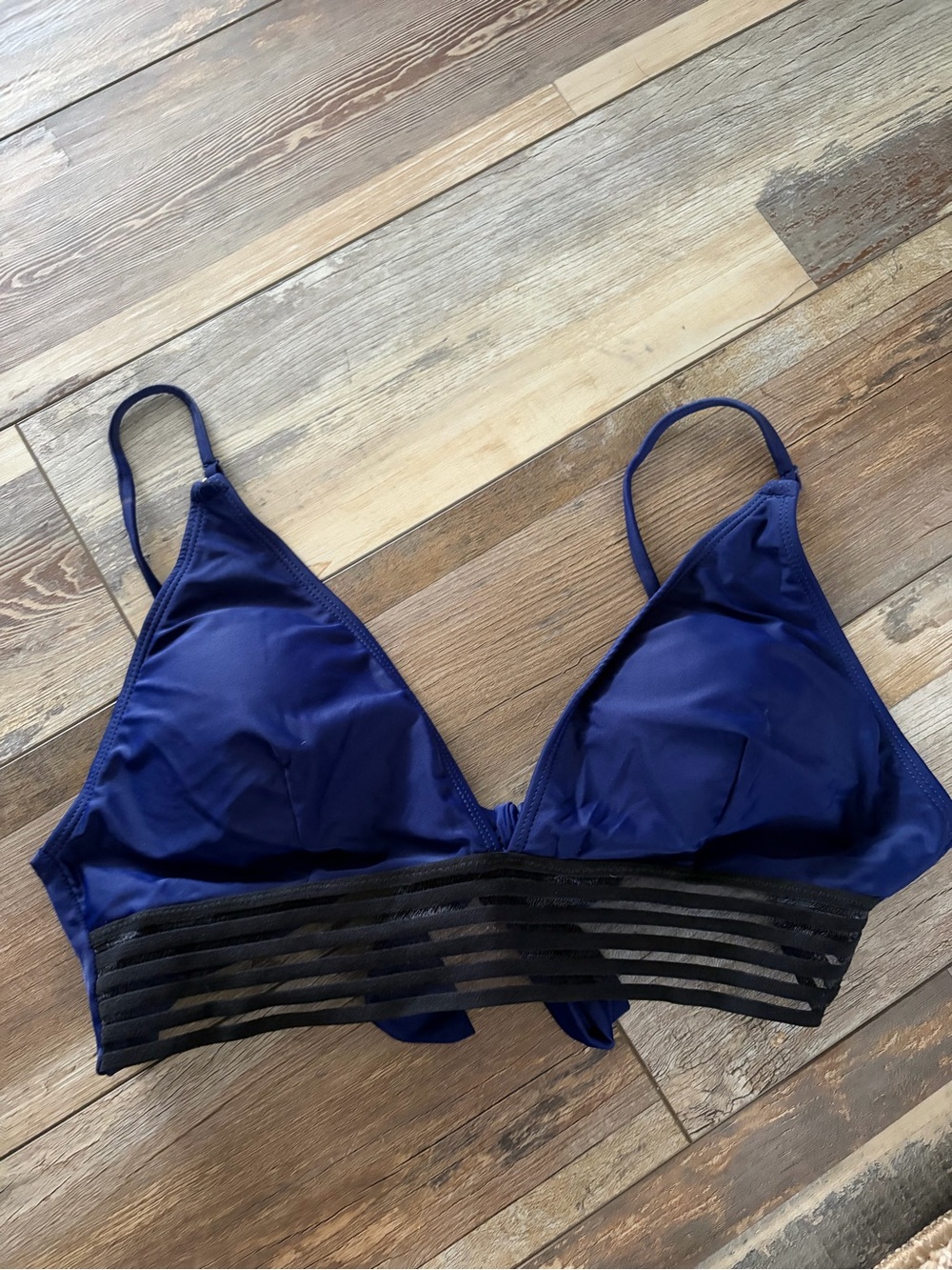 Navy bikini top with adjustable straps